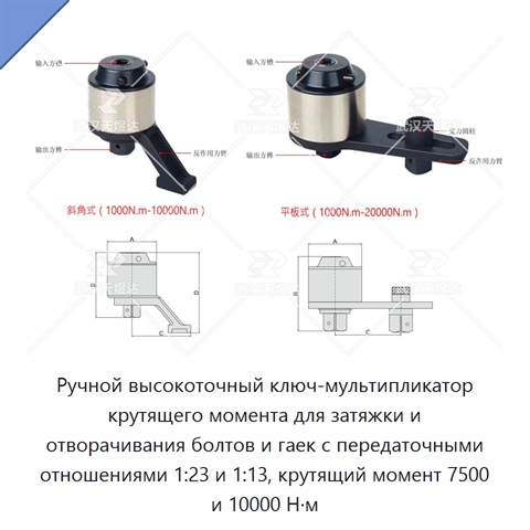 Ручной высокоточный ключ-мультипликатор крутящего момента для затяжки и отворачивания болтов и гаек с передаточными отношениями 1:23 и 1:13, крутящий момент 7500 и 10000 Н·м