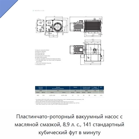 Пластинчато-роторный вакуумный насос с масляной смазкой, 8,9 л. с., 141 стандартный кубический фут в минуту