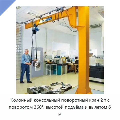 Колонный консольный поворотный кран 2 т с поворотом 360°, высотой подъёма и вылетом 6 м