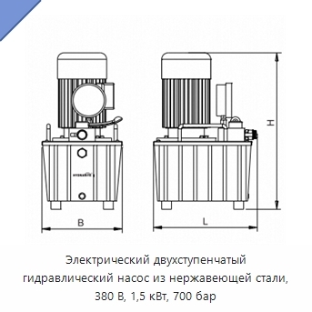 Электрический двухступенчатый гидравлический насос из нержавеющей стали, 380 В, 1,5 кВт, 700 бар