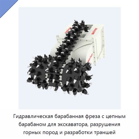 Гидравлическая барабанная фреза с цепным барабаном для экскаватора, разрушения горных пород и разработки траншей