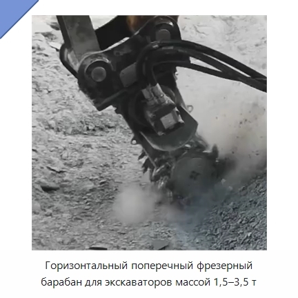 Горизонтальный поперечный фрезерный барабан для экскаваторов массой 1,5–3,5 т