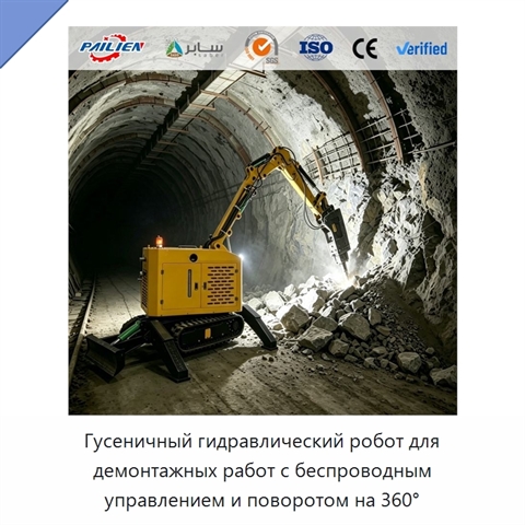Гусеничный гидравлический робот для демонтажных работ с беспроводным управлением и поворотом на 360°