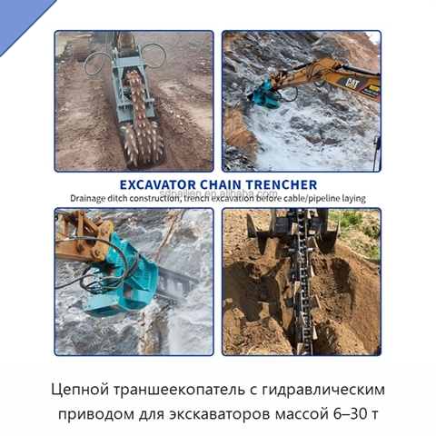 Цепной траншеекопатель с гидравлическим приводом для экскаваторов массой 6–30 т
