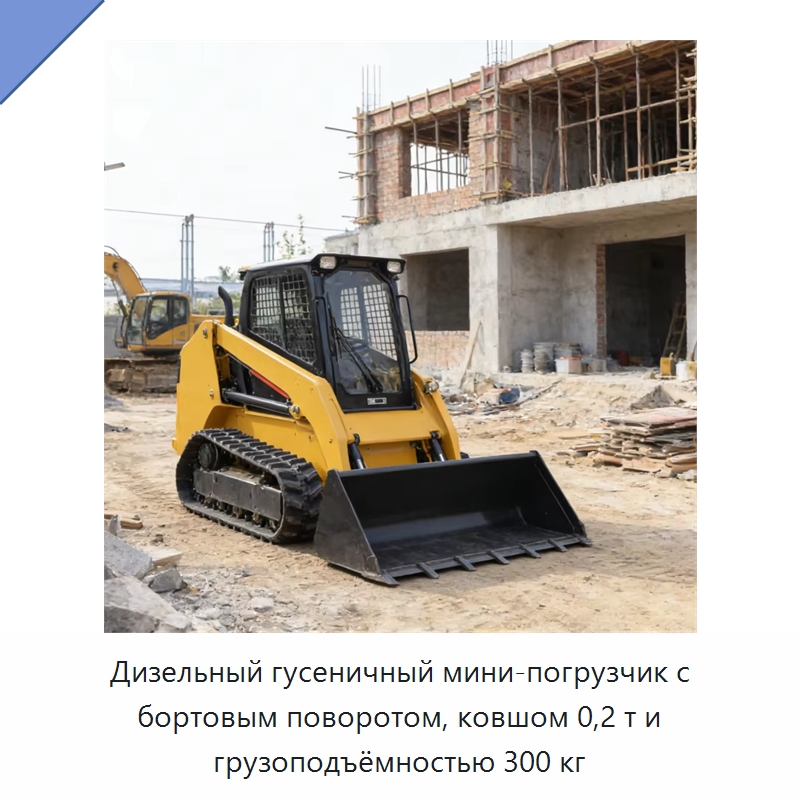 Дизельный гусеничный мини-погрузчик с бортовым поворотом, ковшом 0,2 т и грузоподъёмностью 300 кг — Землеройная техника