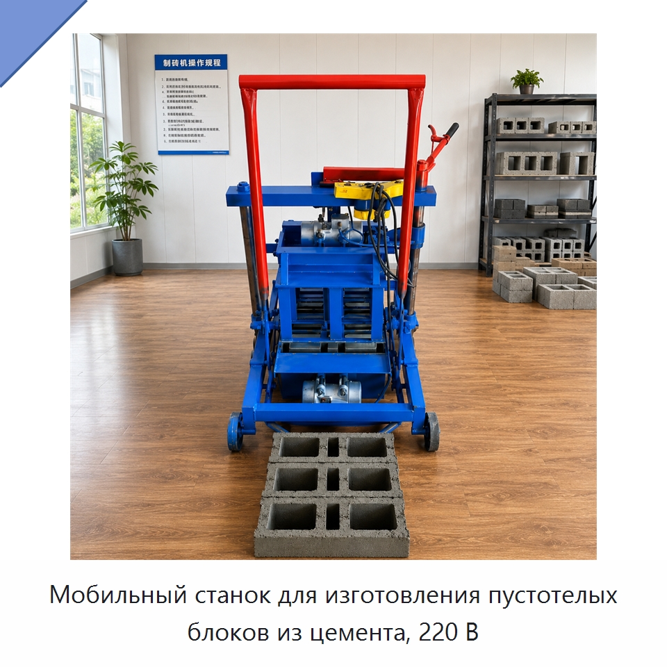 Мобильный станок для изготовления пустотелых блоков из цемента, 220 В — Оборудование для производства кирпича