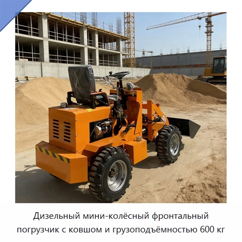 Дизельный мини-колёсный фронтальный погрузчик с ковшом и грузоподъёмностью 600 кг