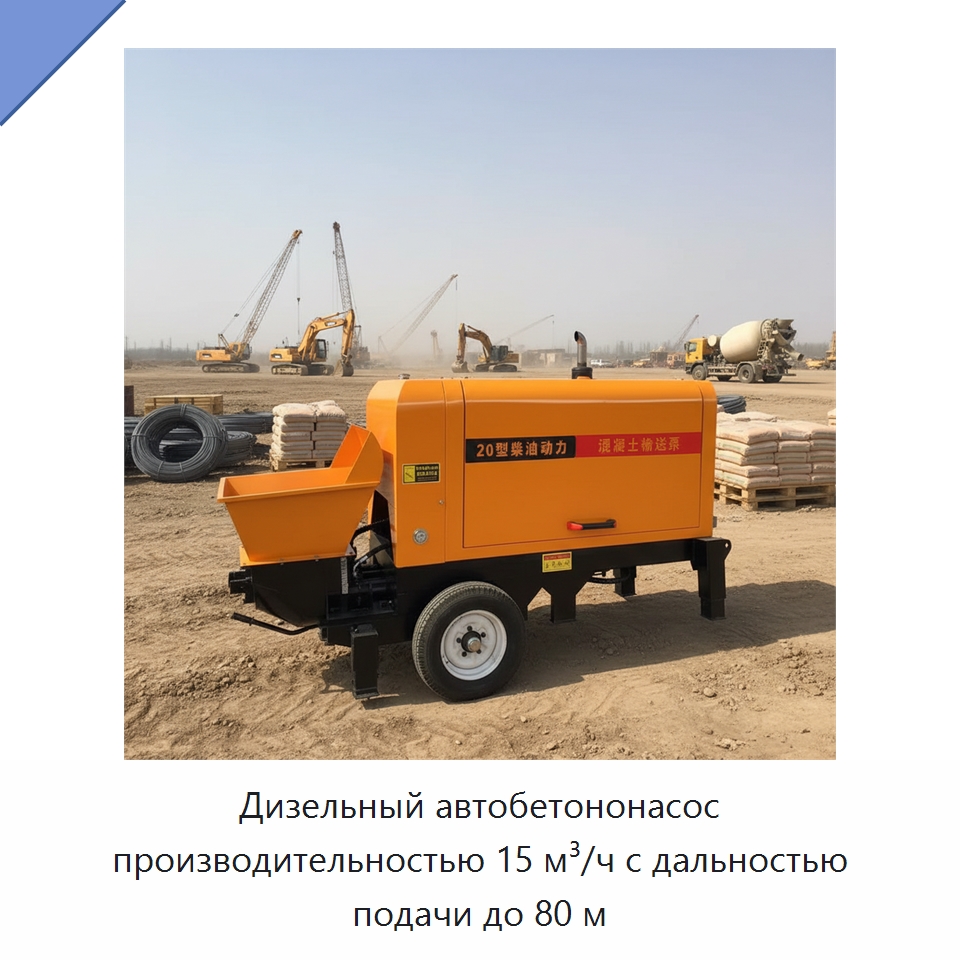 Дизельный автобетононасос производительностью 15 м³/ч с дальностью подачи до 80 м — Оборудование для работы с бетоном