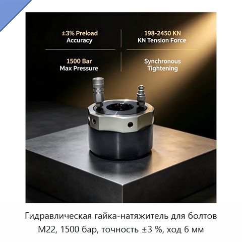 Гидравлическая гайка-натяжитель для болтов M22, 1500 бар, точность ±3 %, ход 6 мм