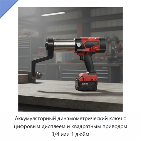 Аккумуляторный динамометрический ключ с цифровым дисплеем и квадратным приводом 3/4 или 1 дюйм
