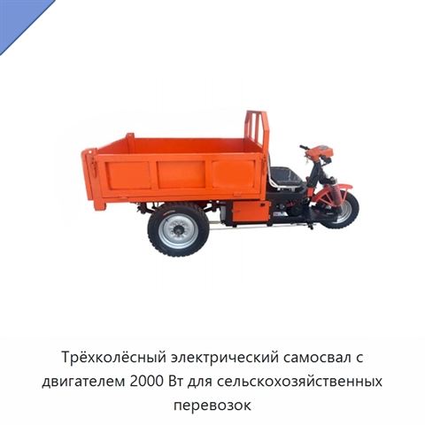 Трёхколёсный электрический самосвал с двигателем 2000 Вт для сельскохозяйственных перевозок