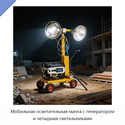 Мобильная осветительная мачта с генератором и четырьмя светильниками
