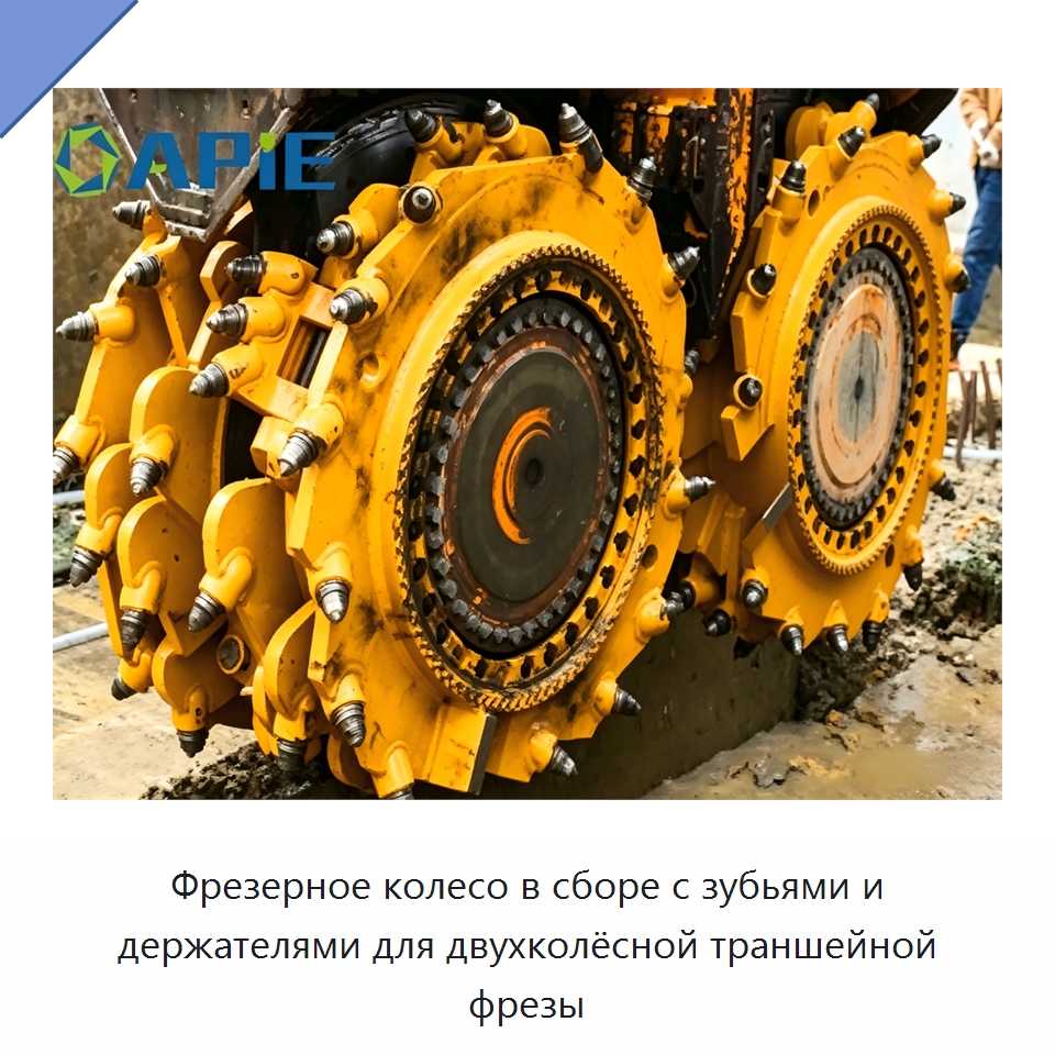 Фрезерное колесо в сборе с зубьями и держателями для двухколёсной траншейной фрезы — Запчасти для строительной техники