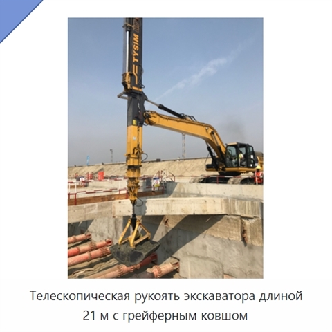Телескопическая рукоять экскаватора длиной 21 м с грейферным ковшом