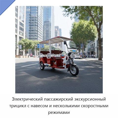 Электрический пассажирский экскурсионный трицикл с навесом и несколькими скоростными режимами