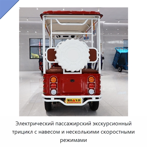 Электрический пассажирский экскурсионный трицикл с навесом и несколькими скоростными режимами