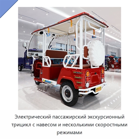 Электрический пассажирский экскурсионный трицикл с навесом и несколькими скоростными режимами