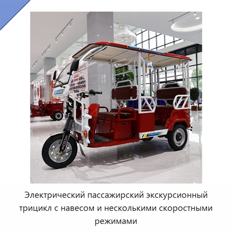 Электрический пассажирский экскурсионный трицикл с навесом и несколькими скоростными режимами