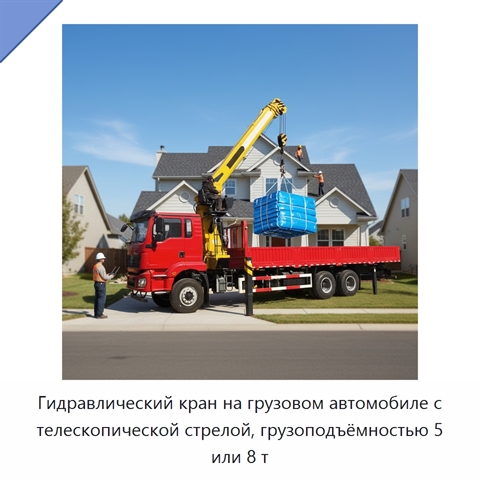 Гидравлический кран на грузовом автомобиле с телескопической стрелой, грузоподъёмностью 5 или 8 т