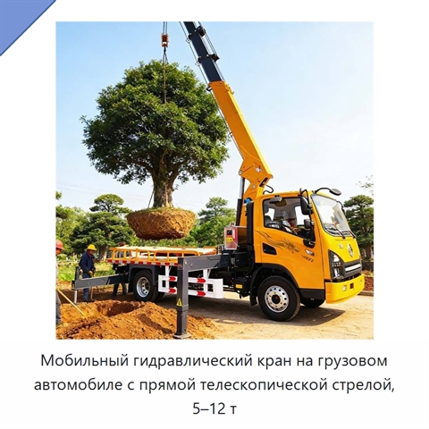 Мобильный гидравлический кран на грузовом автомобиле с прямой телескопической стрелой, 5–12 т