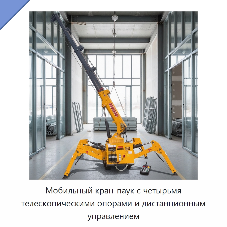 Мобильный кран-паук с четырьмя телескопическими опорами и дистанционным управлением — Краны
