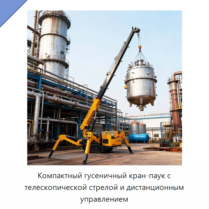 Компактный гусеничный кран-паук с телескопической стрелой и дистанционным управлением — Краны