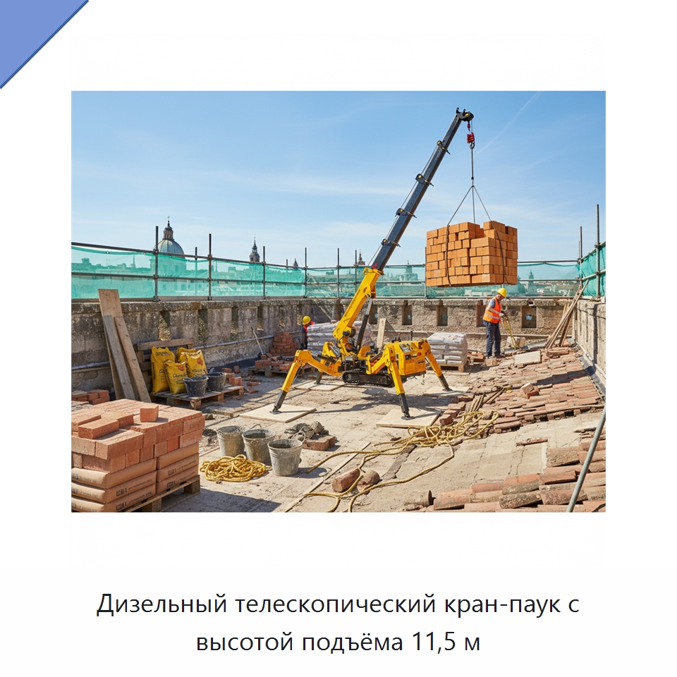Дизельный телескопический кран-паук с высотой подъёма 11,5 м — Краны