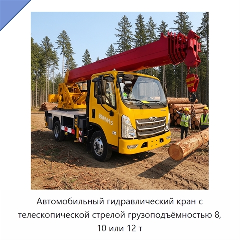 Автомобильный гидравлический кран с телескопической стрелой грузоподъёмностью 8, 10 или 12 т