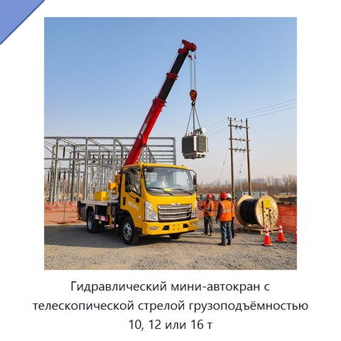 Гидравлический мини-автокран с телескопической стрелой грузоподъёмностью 10, 12 или 16 т