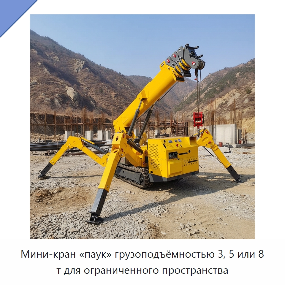 Мини-кран «паук» грузоподъёмностью 3, 5 или 8 т для ограниченного пространства — Краны