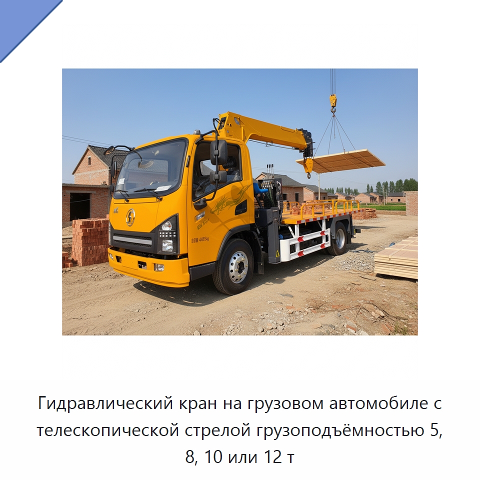 Гидравлический кран на грузовом автомобиле с телескопической стрелой грузоподъёмностью 5, 8, 10 или 12 т — Краны