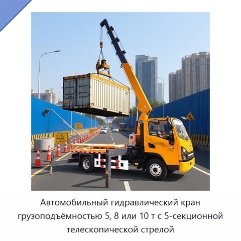 Автомобильный гидравлический кран грузоподъёмностью 5, 8 или 10 т с 5-секционной телескопической стрелой