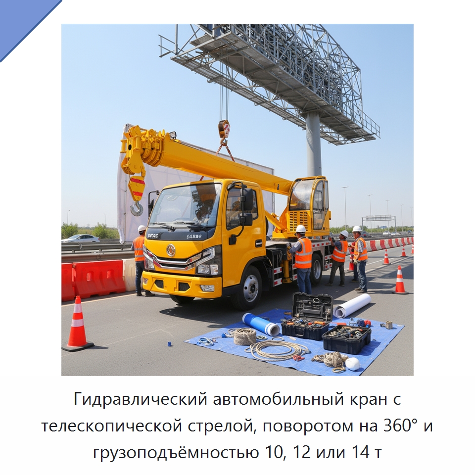 Гидравлический автомобильный кран с телескопической стрелой, поворотом на 360° и грузоподъёмностью 10, 12 или 14 т — Краны