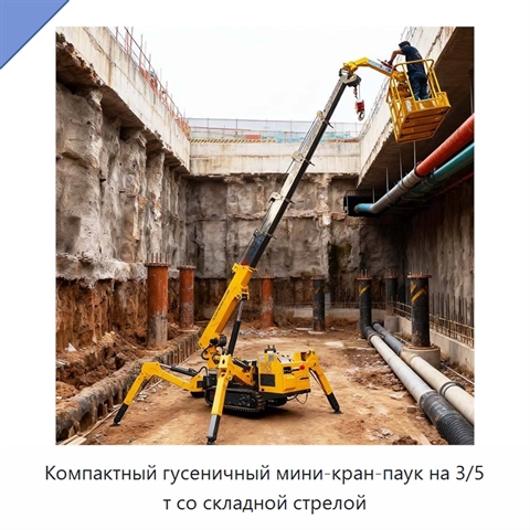 Компактный гусеничный мини-кран-паук на 3/5 т со складной стрелой