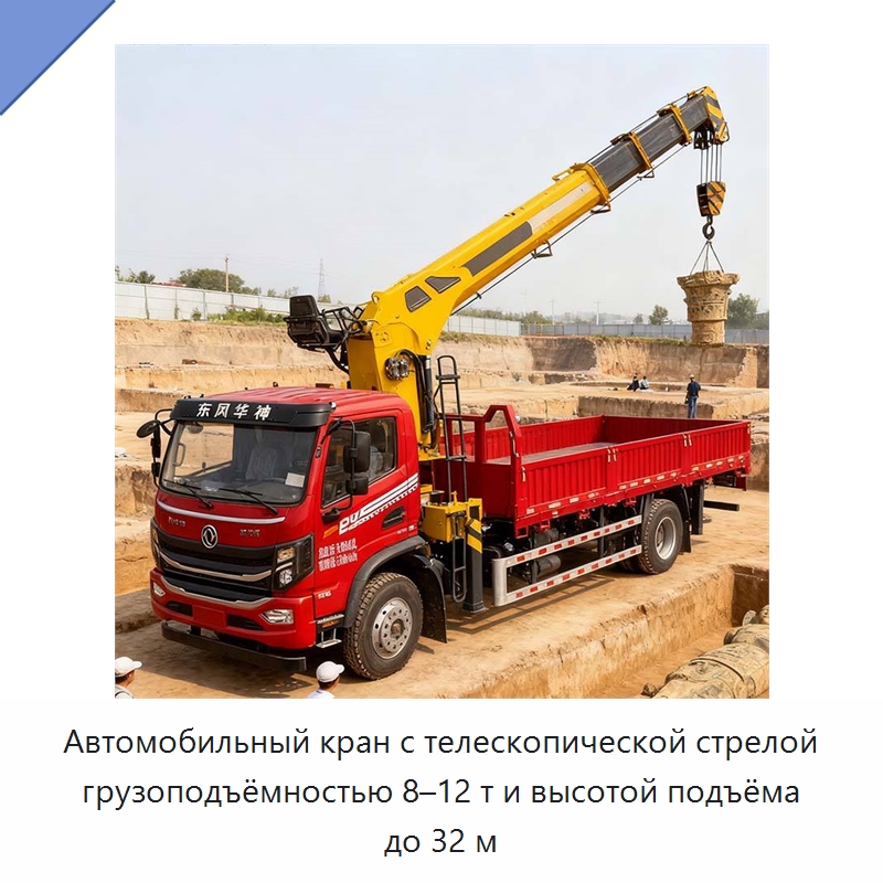 Автомобильный кран с телескопической стрелой грузоподъёмностью 8–12 т и высотой подъёма до 32 м — Краны