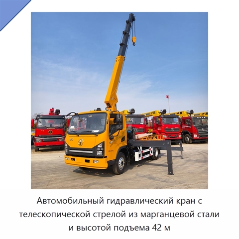 Автомобильный гидравлический кран с телескопической стрелой из марганцевой стали и высотой подъема 42 м