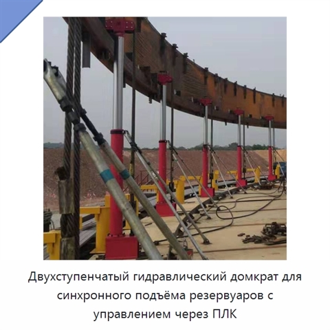 Двухступенчатый гидравлический домкрат для синхронного подъёма резервуаров с управлением через ПЛК