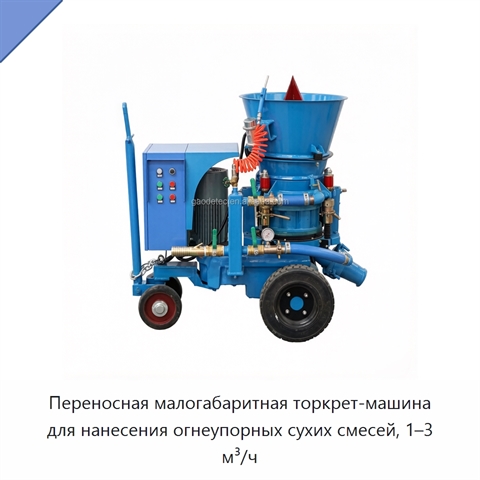 Переносная малогабаритная торкрет-машина для нанесения огнеупорных сухих смесей, 1–3 м³/ч