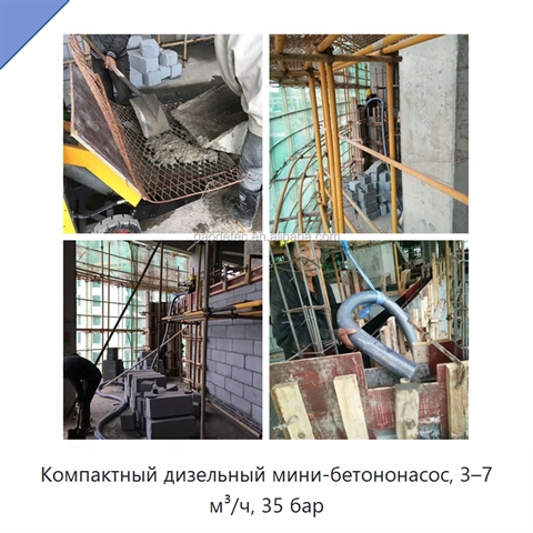 Компактный дизельный мини-бетононасос, 3–7 м³/ч, 35 бар