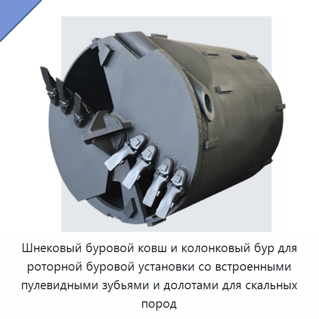 Шнековый буровой ковш и колонковый бур для роторной буровой установки со встроенными пулевидными зубьями и долотами для скальных пород — Навесное оборудование для строительной техники