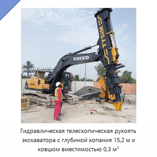 Гидравлическая телескопическая рукоять экскаватора с глубиной копания 15,2 м и ковшом вместимостью 0,3 м³ — Навесное оборудование для строительной техники