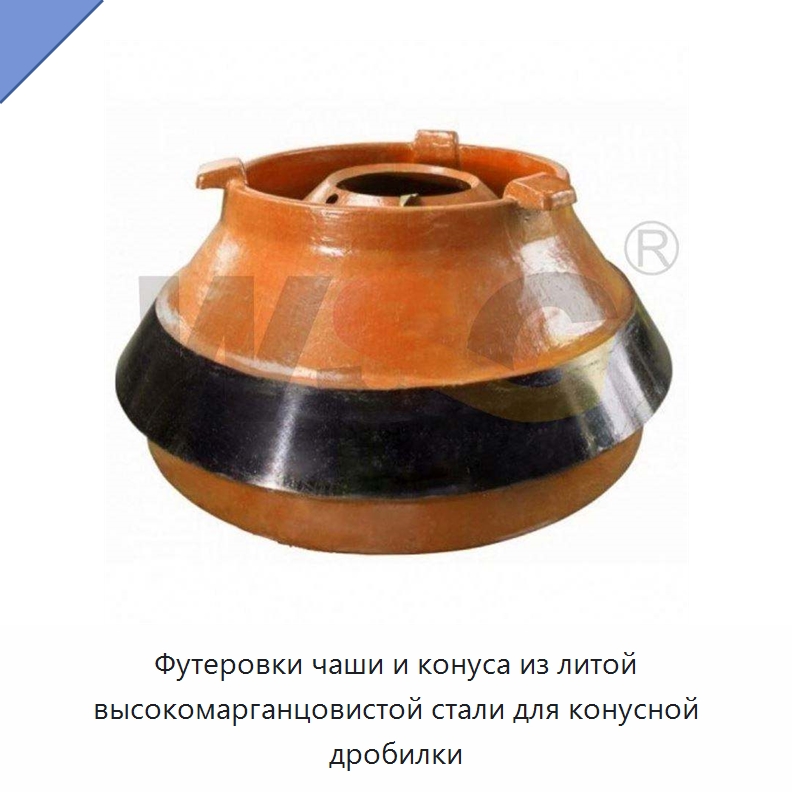 Футеровки чаши и конуса из литой высокомарганцовистой стали для конусной дробилки — Горнодобывающее оборудование
