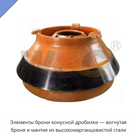 Элементы брони конусной дробилки — вогнутая броня и мантия из высокомарганцовистой стали