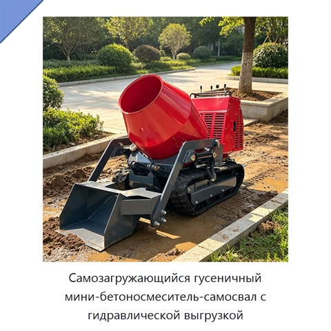 Самозагружающийся гусеничный мини-бетоносмеситель-самосвал с гидравлической выгрузкой
