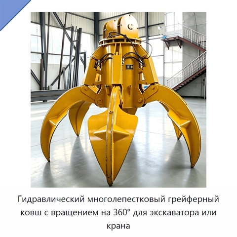 Гидравлический многолепестковый грейферный ковш с вращением на 360° для экскаватора или крана