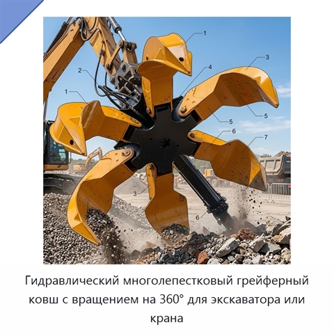 Гидравлический многолепестковый грейферный ковш с вращением на 360° для экскаватора или крана