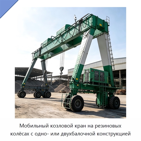 Мобильный козловой кран на резиновых колёсах с одно- или двухбалочной конструкцией