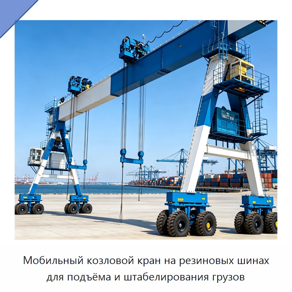 Мобильный козловой кран на резиновых шинах для подъёма и штабелирования грузов — Краны