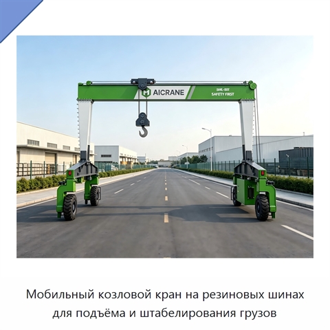 Мобильный козловой кран на резиновых шинах для подъёма и штабелирования грузов