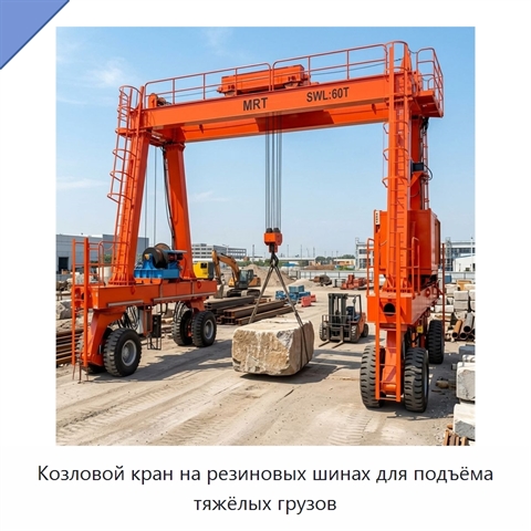 Козловой кран на резиновых шинах для подъёма тяжёлых грузов